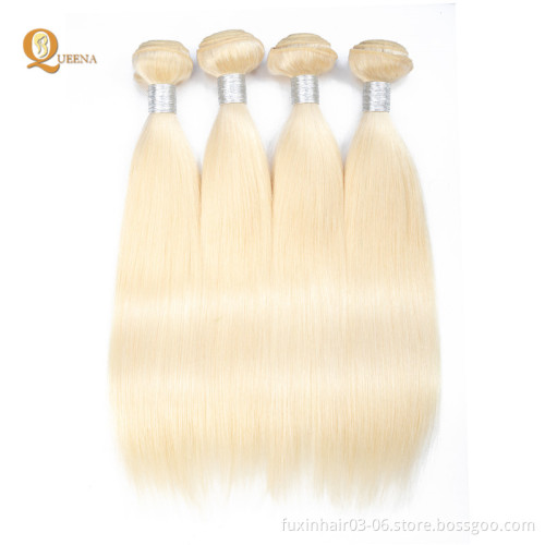 40 Inch Russian Blonde Weave Virgin Raw Straight Human Hair Machine Double Weft 613 Bundles
